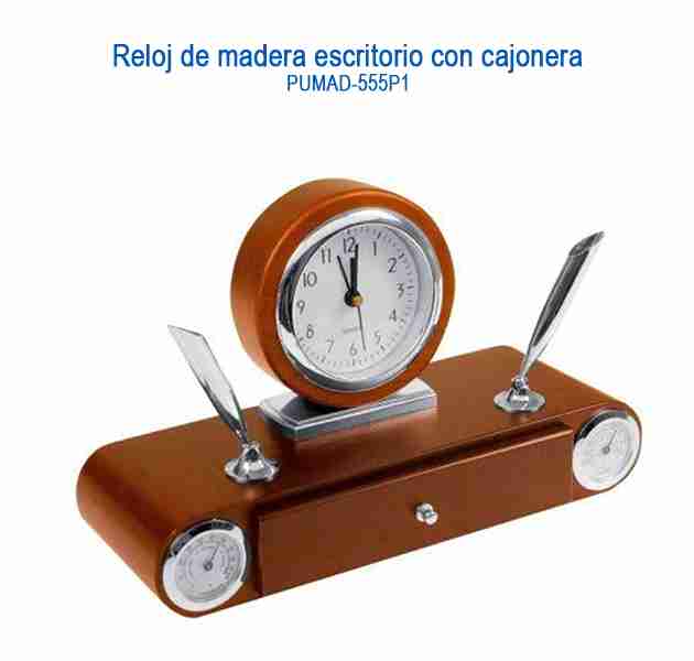 Reloj de madera escritorio con cajonera